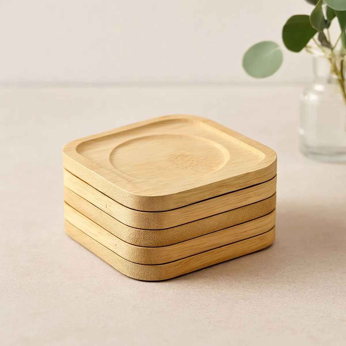 Bambu Ahşap Kare Çay Tabağı 9. 7x9. 7 cm - 6'lı Set