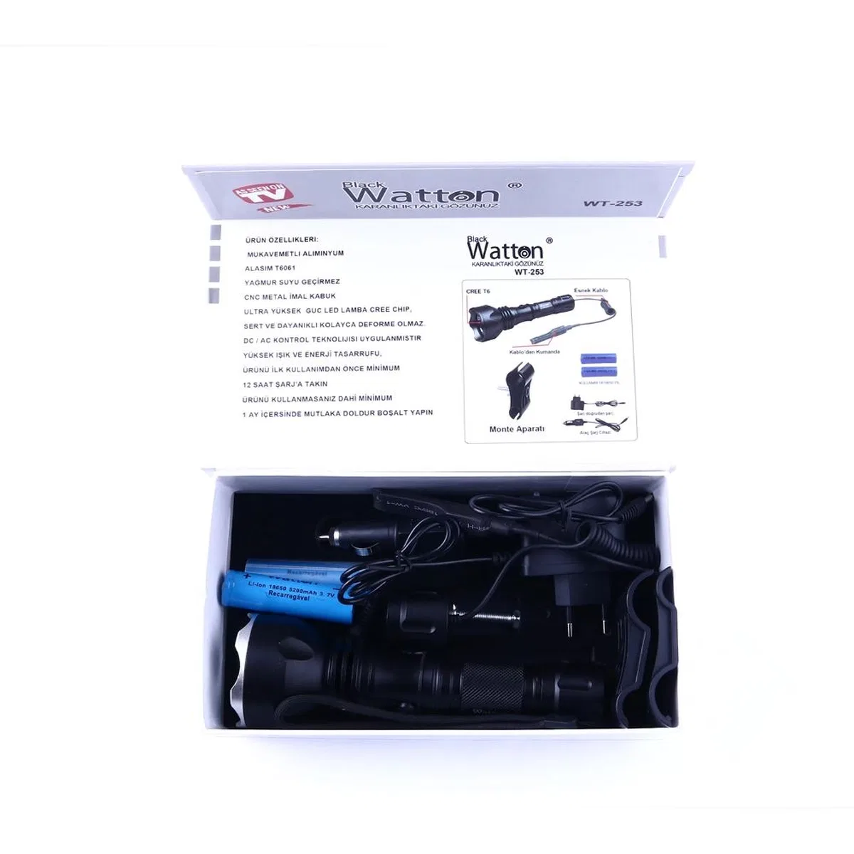 Orjinal 600 Lümen Tx6 Şarjlı Özel Avcı Feneri Wt-253 görsel 3