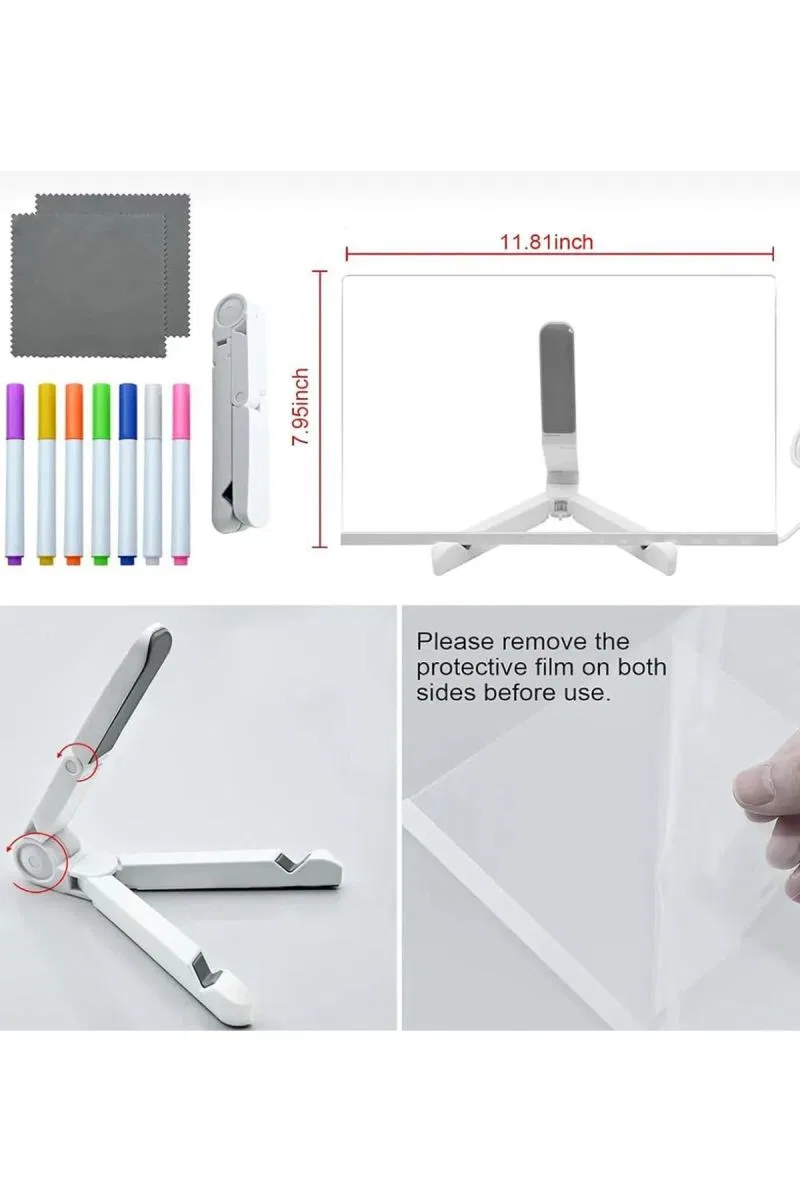 12 Inc Led Işıklı Çizim Tahtası Ayarlanabilir Stant Ve Kalemleri İle görsel 6