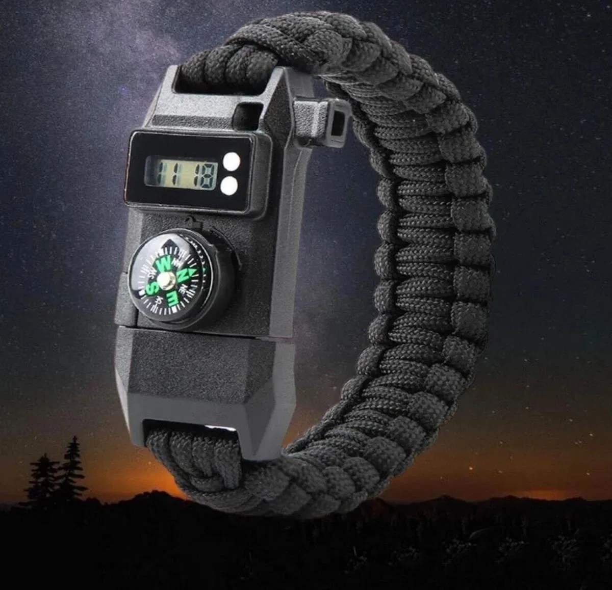 Paracord Dijital Saat Düdük Hayatta Kalma Kamp Bilekliği görsel 3