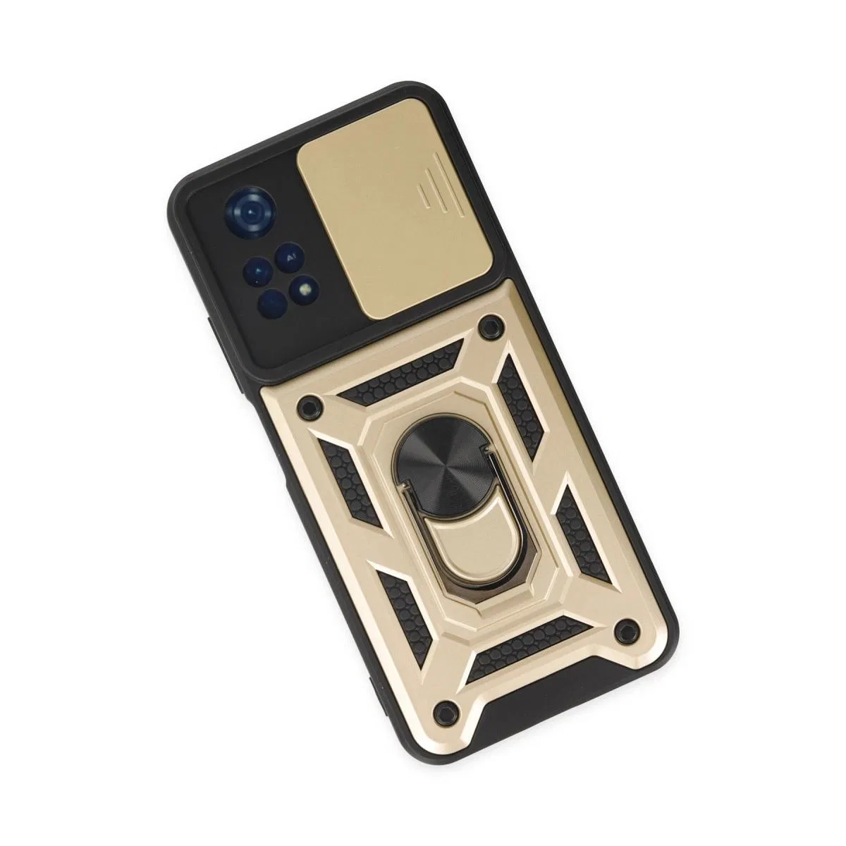 Xiaomi Poco M4 Pro 4g Kılıf Pars Lens Yüzüklü Silikon - Gold görsel 3