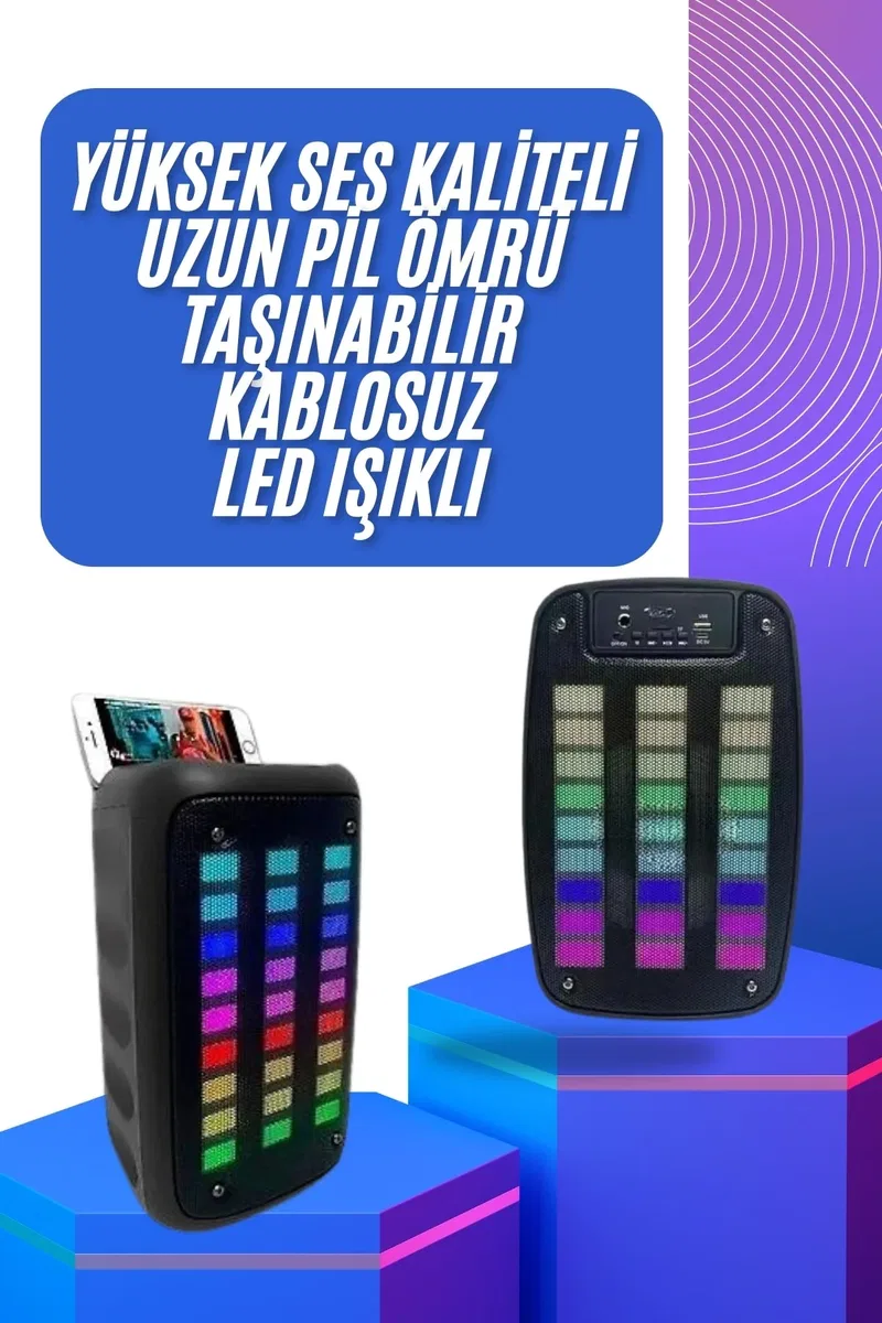 Taşınabilir 6. 5 inç LED Bluetooth Kareoke Hoparlör RGB Işıklı Radyolu görsel 2