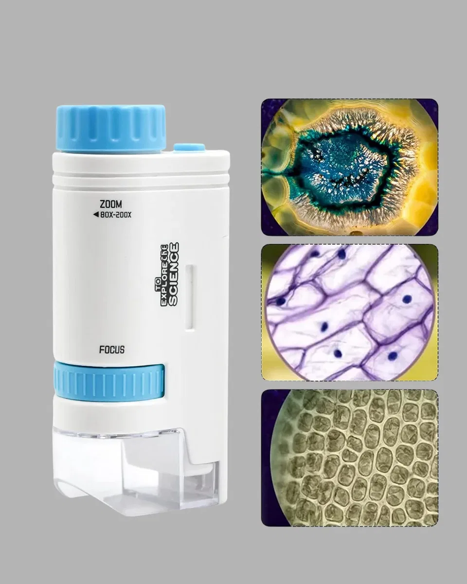 LED Işıklı Mikroskop 80X–200X Zoom Eğitici Bilim Seti ve Taşınabilir görsel 4