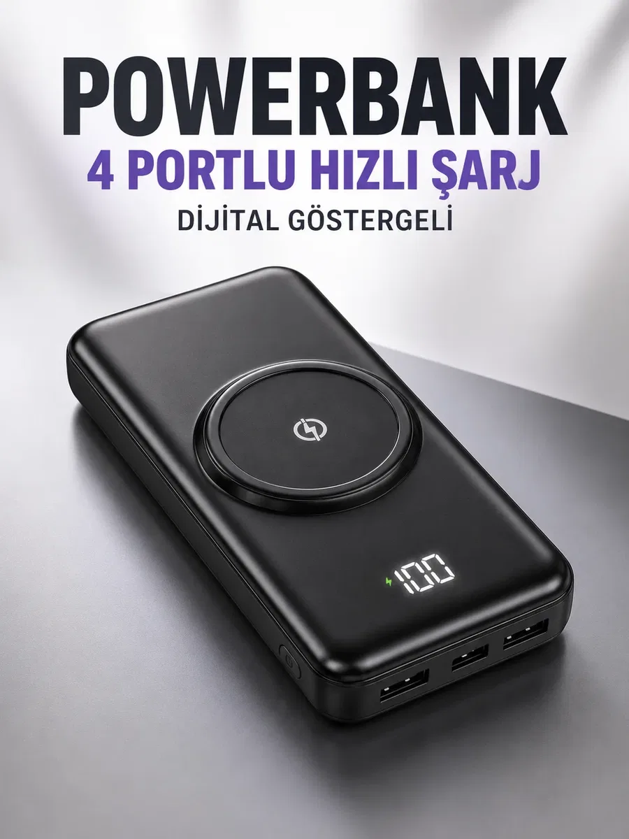 10. 000 Mah Powerbank 4 Portlu Hızlı Şarj Dijital Göstergeli