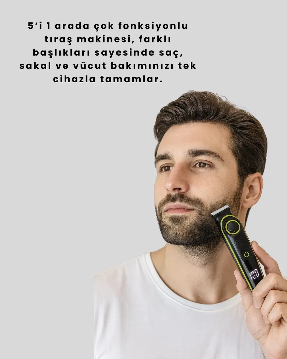 Şarjlı Sessiz Çalışan Saç ve Sakal Şekillendirici Profesyonel Erkek Tıraş Makinesi görsel 2