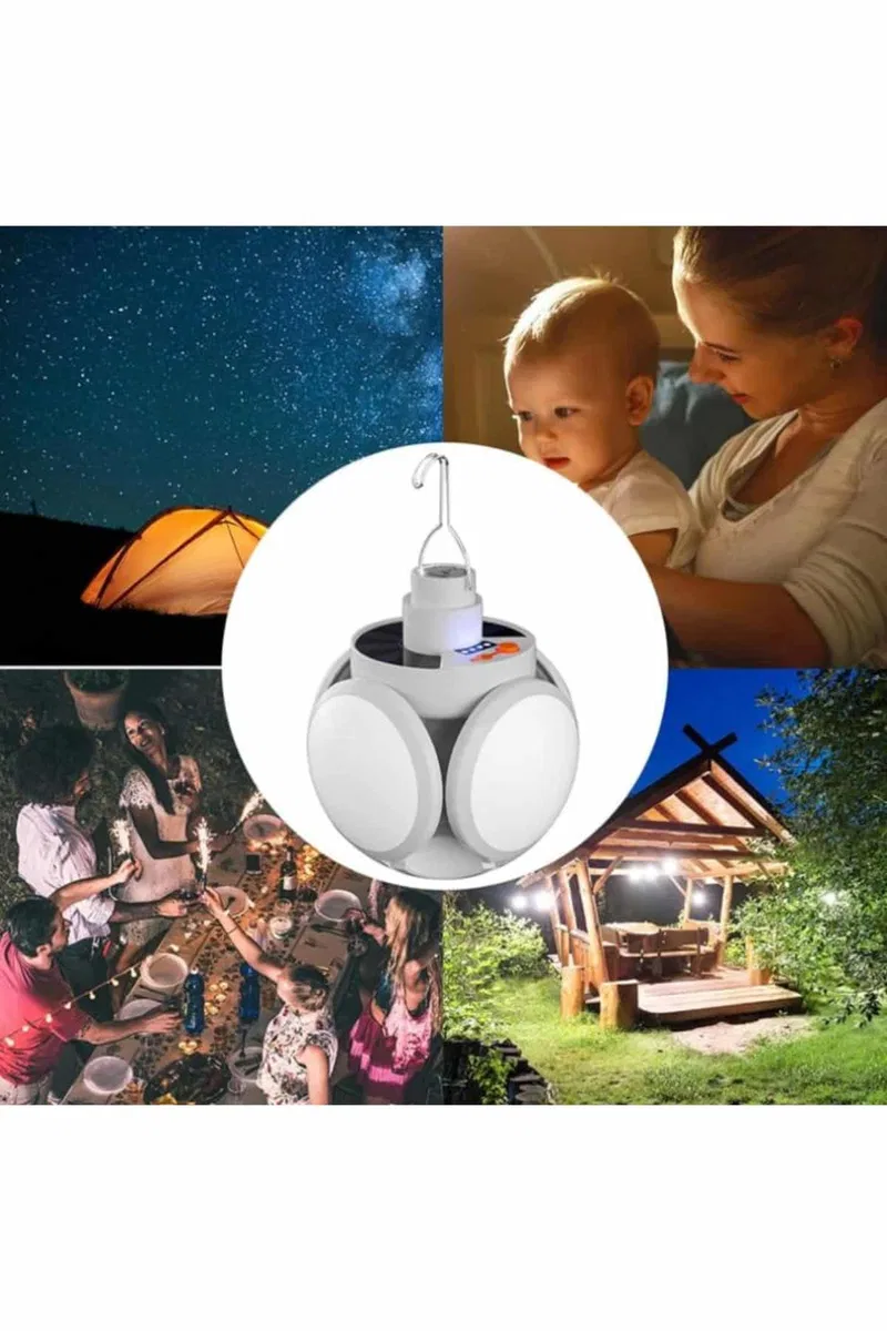 Katlanabilir Askılı Kamp Lambası 5 Kanatlı Pratik Güneş Enerjili görsel 3
