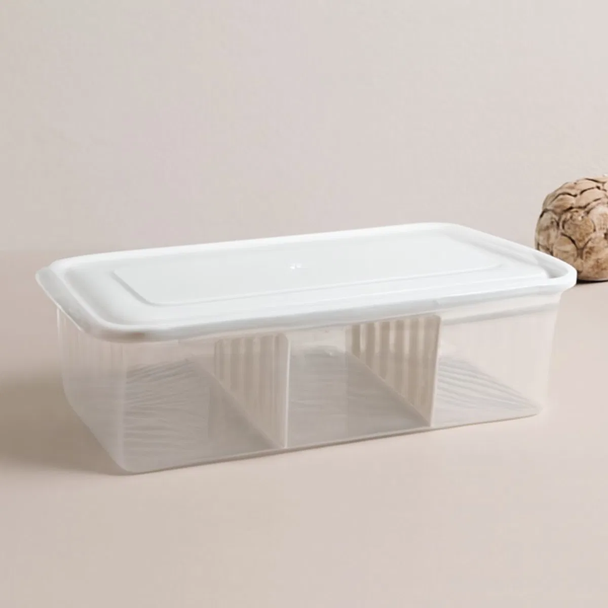 Şeffaf Plastik Buzdolabı Organizeri 6 Litre Kapaklı 3 Bölmeli