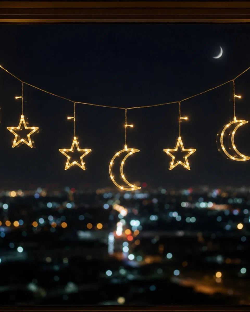 Büyük Ay Yıldız Led Ramazan Süsü Sıcak Beyaz Dekoratif Işık