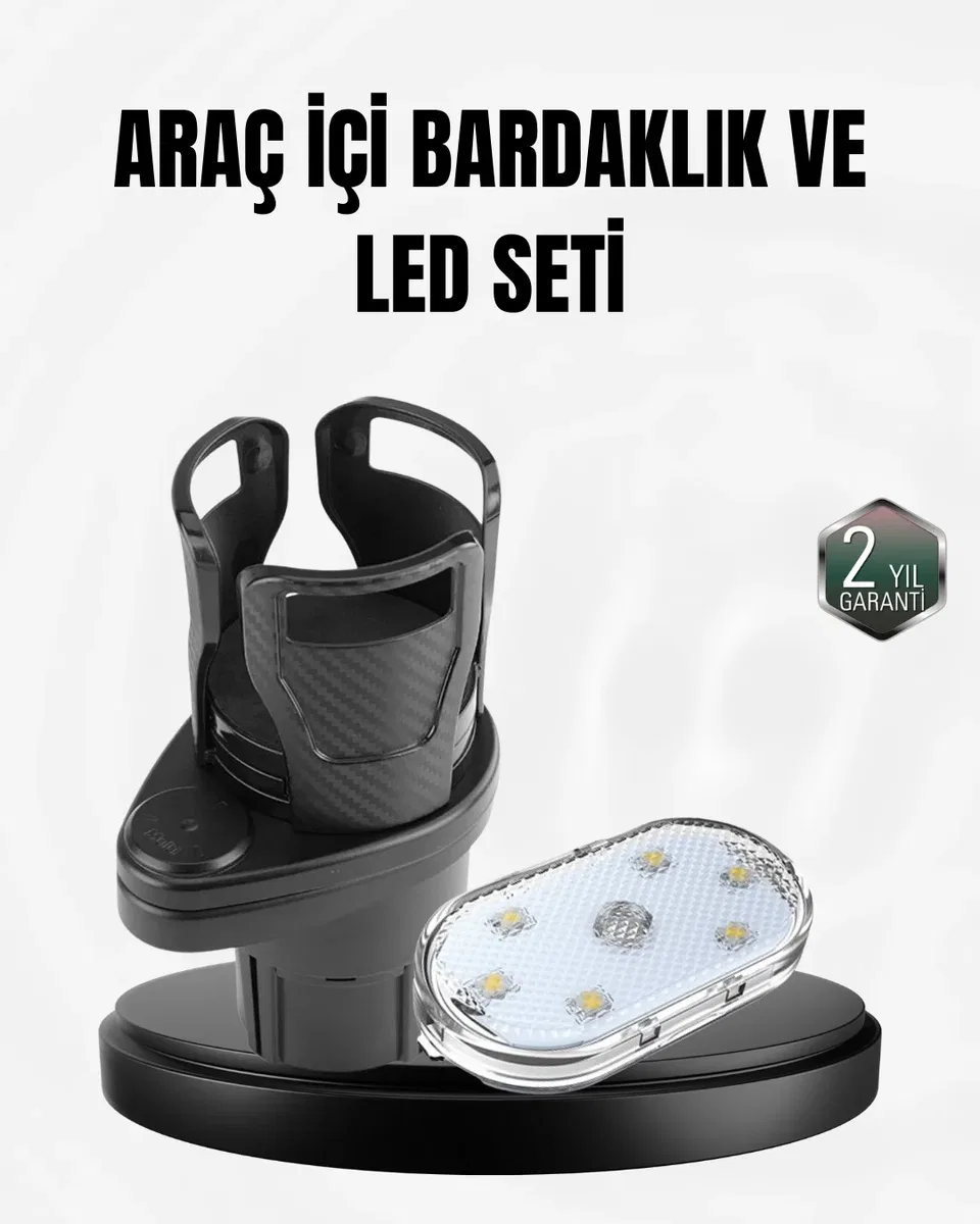 Araç İçi Düzen ve Ambiyans Seti Çift Bardak Tutucu + LED Işık