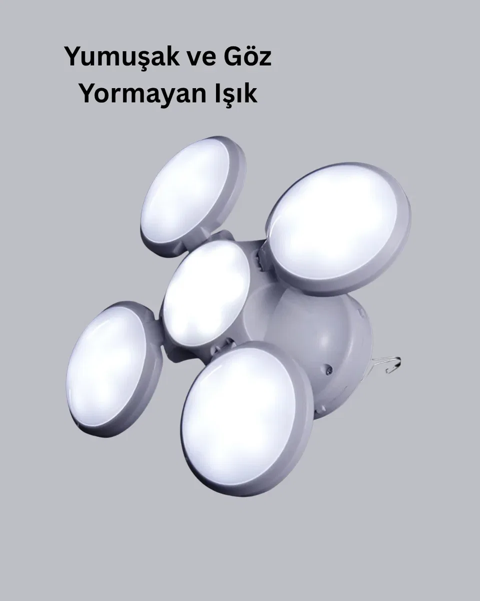 Solar Güneş Enerjili ve USB Şarjlı 5 Kanatlı LED Kamp Lambası görsel 3
