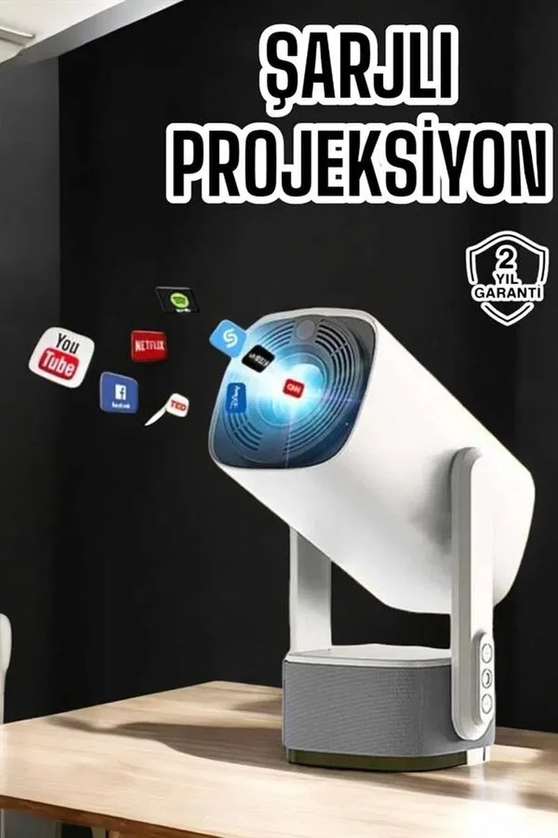 Akıllı Projeksiyon Powerbankli Taşınabilir Sinema Projektörü 4k HD Kaliteli Yeni Nesil görsel 2