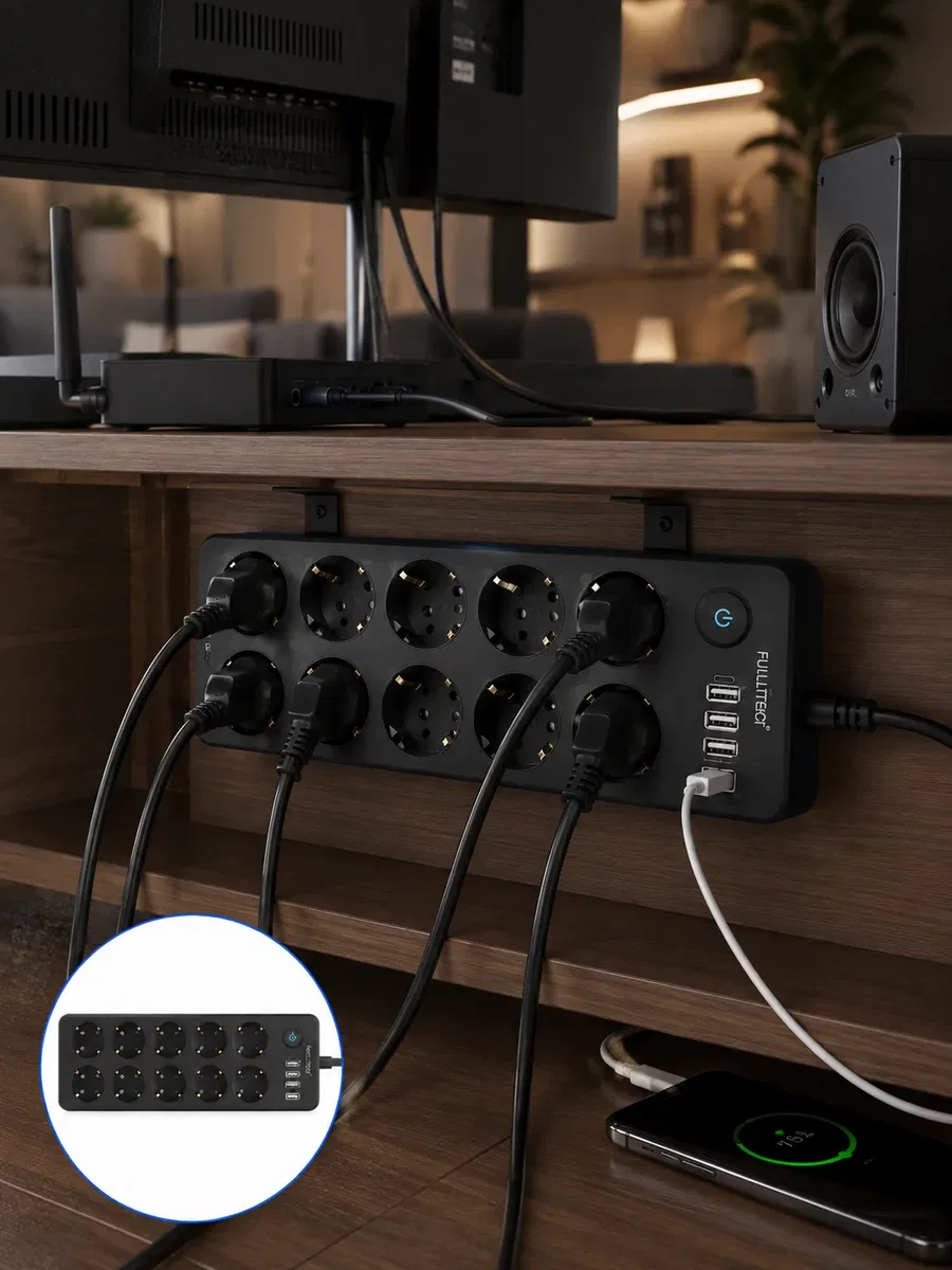 USB ve Type-C Şarj Özellikli 10'lu Çoklu Priz görsel 2