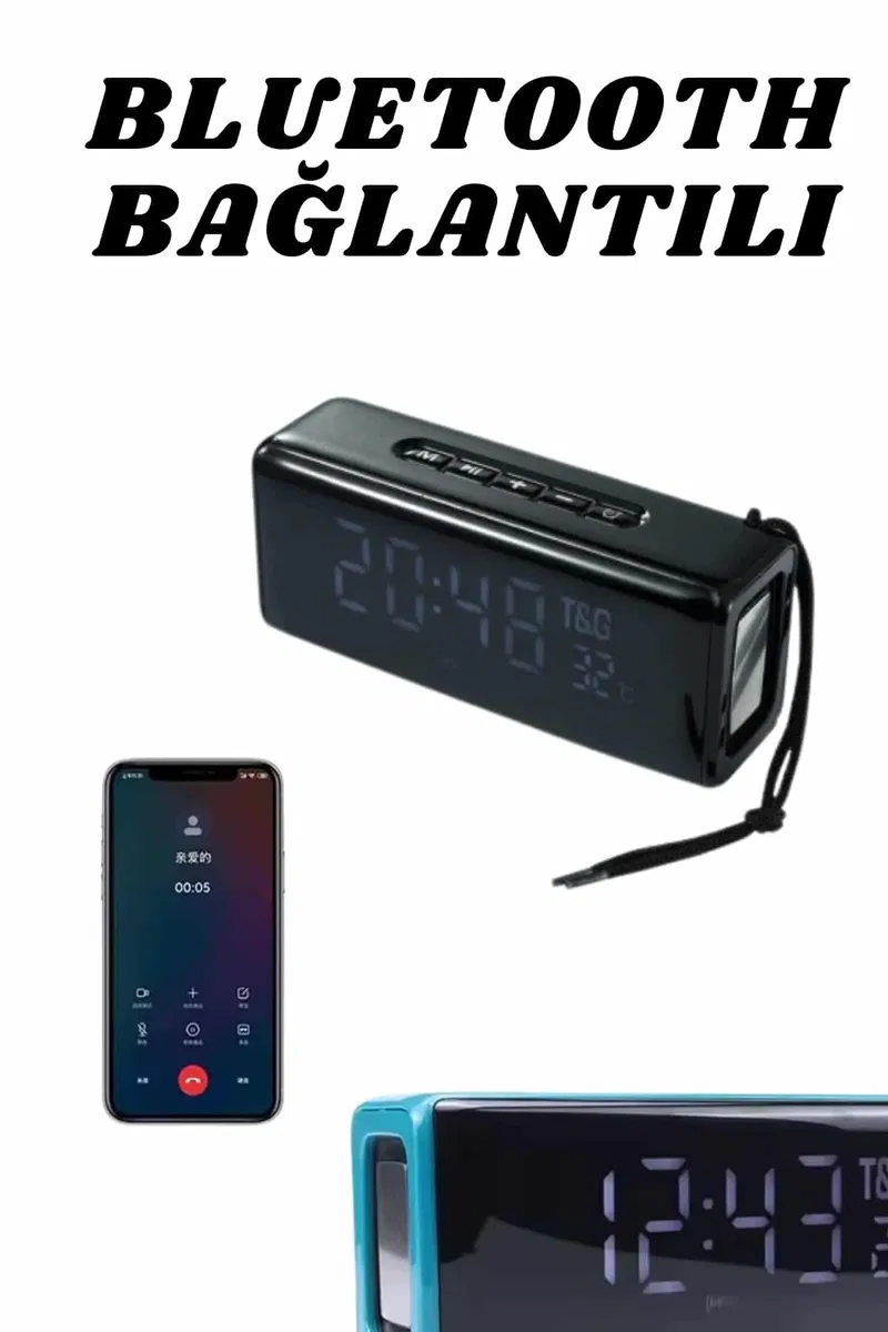 Dijital Göstergeli Bluetooth Hoparlör Speaker Taşınabilir Kancalı Saat Göstergeli görsel 5