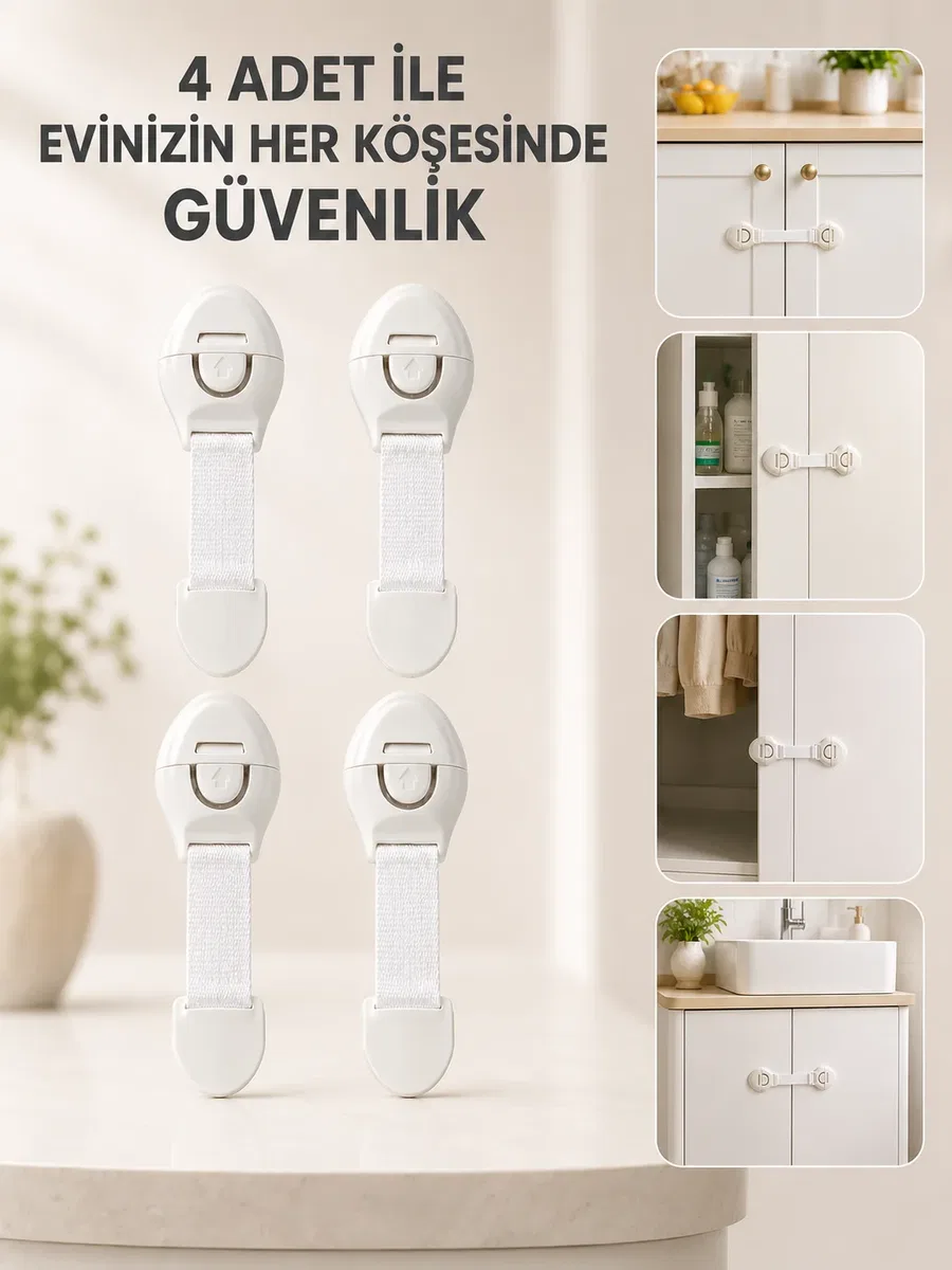 4 Adet Çok Amaçlı Çocuk Güvenlik Kilidi Dolap, Çekmece ve Gardırop İçin