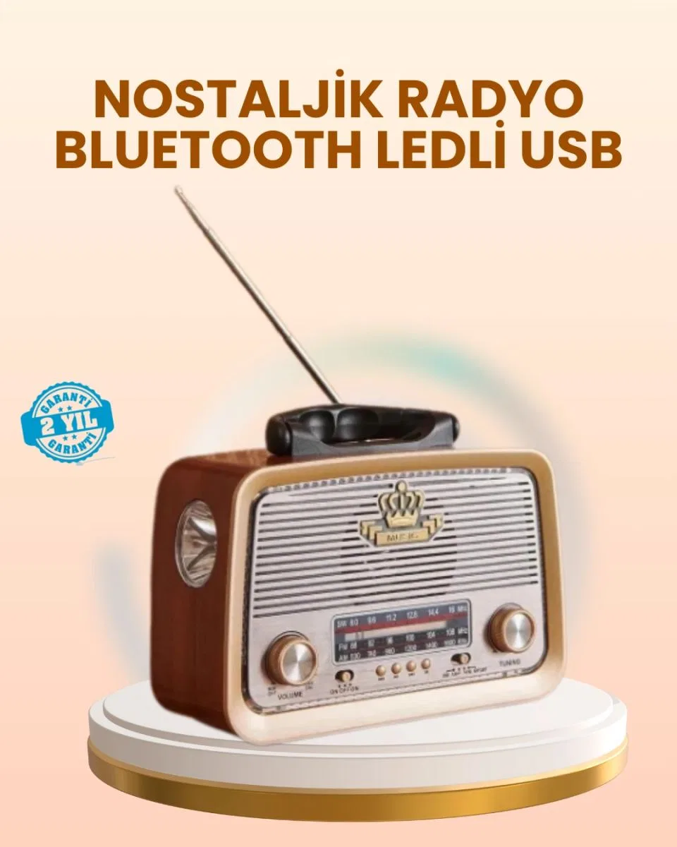 Eskitme Tasarımlı Ahşap Bluetooth Radyo Led Aydınlatmalı