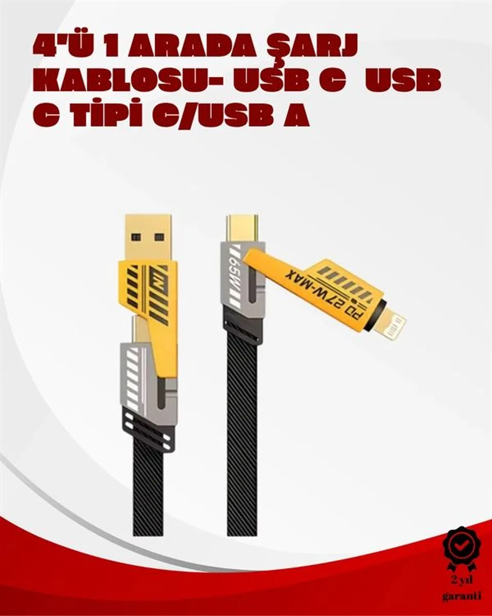 Dönüştürülebilir 4 Başlıklı Hızlı Şarj Kablosu – 1. 2m, 65w, Dayanıklı Ve Esnek Tasarım