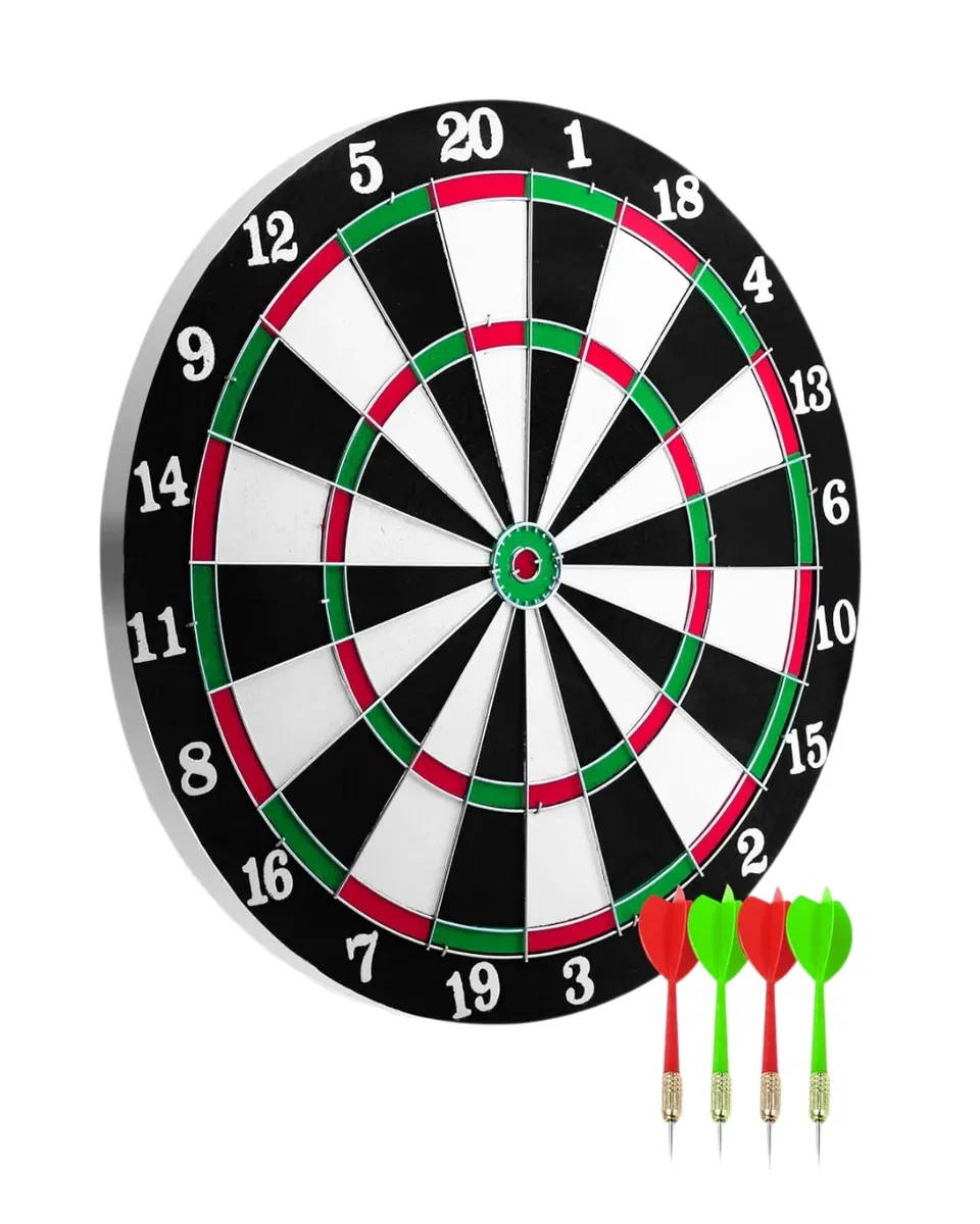 Kaliteli Ahşap Dart Tahtası 12 İnç 4 Adet Metal İğne Uçlu Ok görsel 3