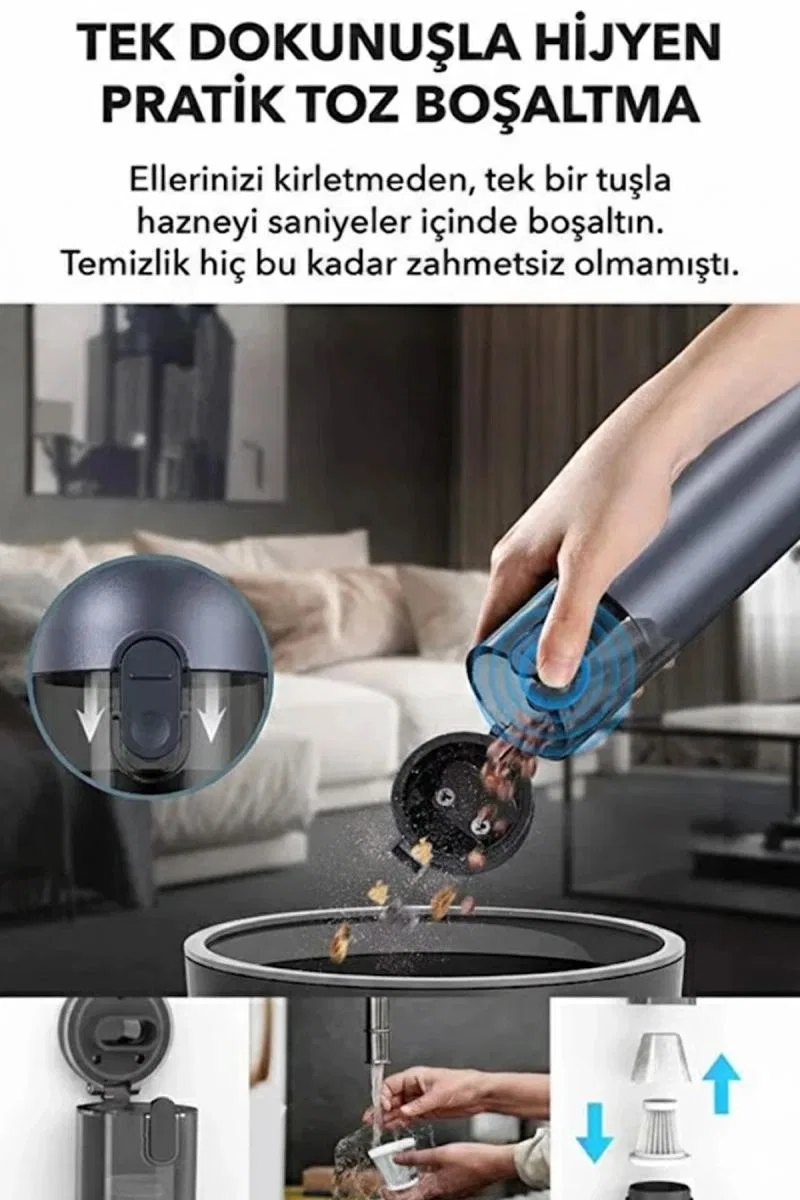 Araç Süpürgesi Şarjlı 120w 20. 000pa Göstergeli Yeni Nesil Metal Filtre Extra Vakum Ve Üfleme görsel 7
