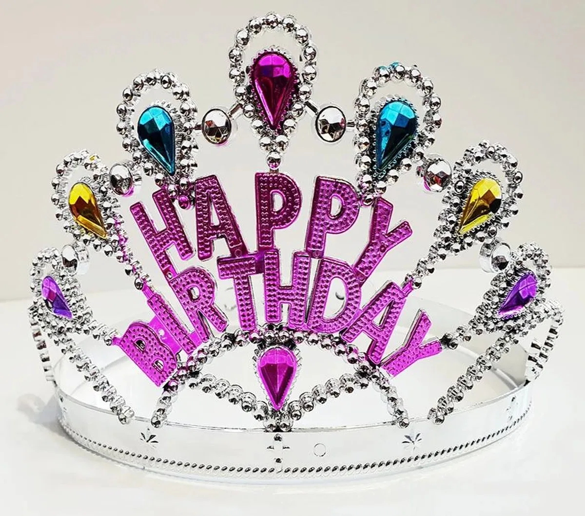 Gümüş Renk Happy Birthday Yazılı Doğum Günü Tacı 60 Cm görsel 2