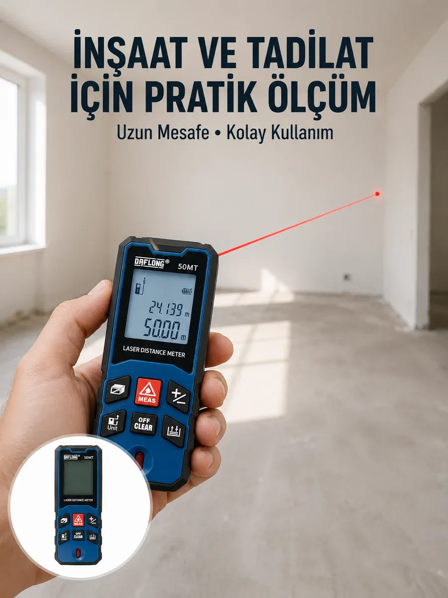 Dijital Lazer Mesafe Ölçüm Cihazı İnşaat ve Ev Kullanımı Yeni Nesil