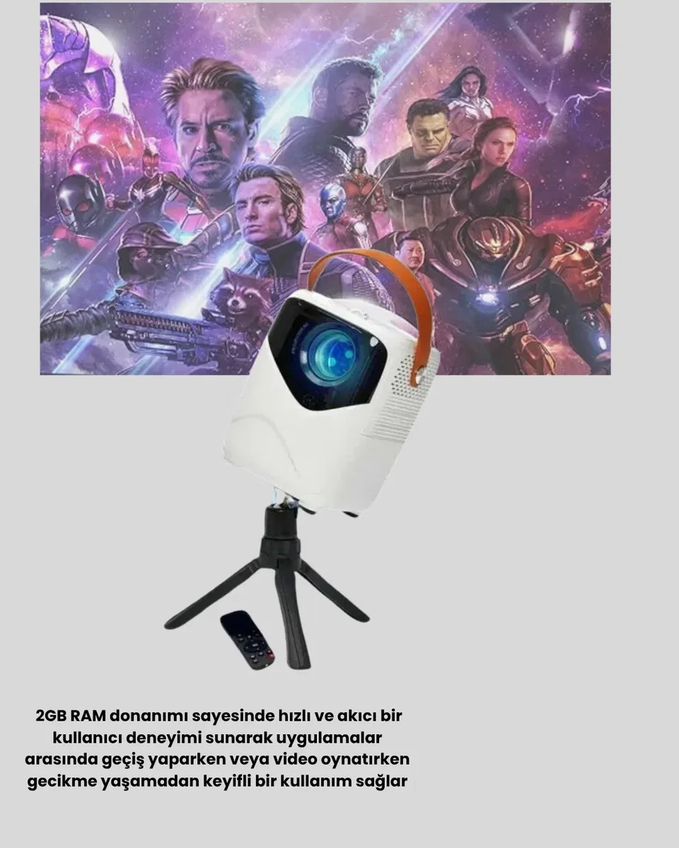 Mini Akıllı Projektör – 1080P Full HD, 64GB Depolama, 2GB RAM, Uzaktan Kumanda Destekli Yeni Nesil görsel 3