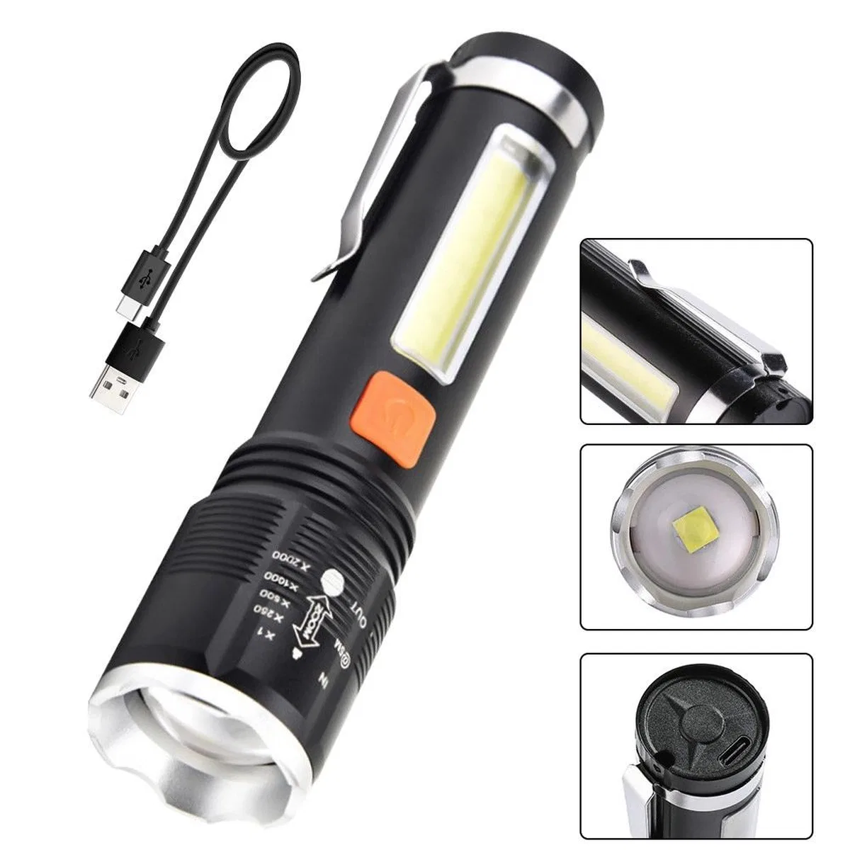 Gold Orion Km-102 4 Modlu Tip-c Şarjlı Zoomlu Taktikal El Feneri görsel 2