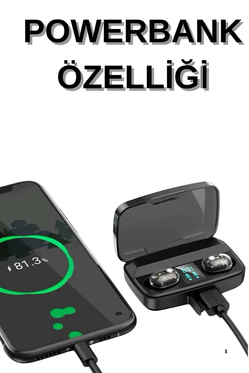 Dijital Göstergeli Bluetooth Kulaklık Kablosuz TWS Stereo Bluetooth 5. 0 görsel 4