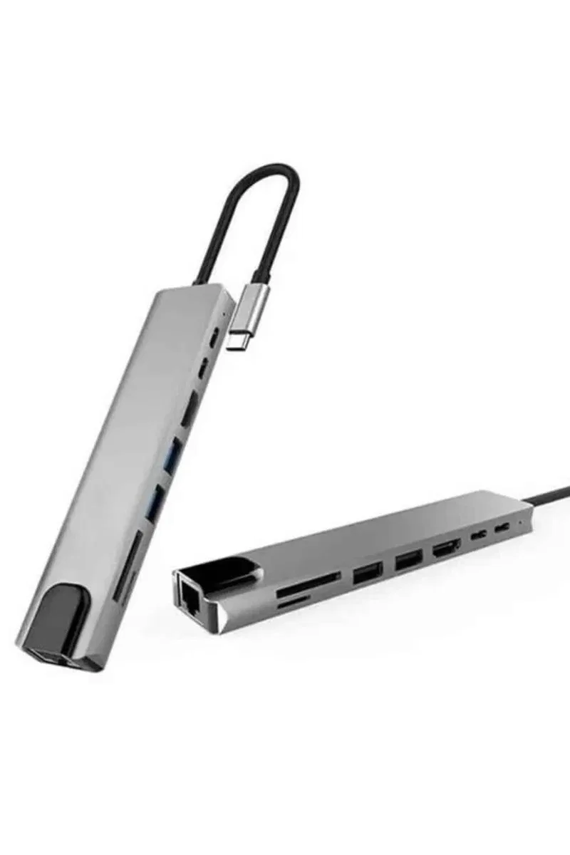 8 Portlu Macbook Çevirici Type C Hub SD TF USB Çoğaltıcı Ethernet görsel 5