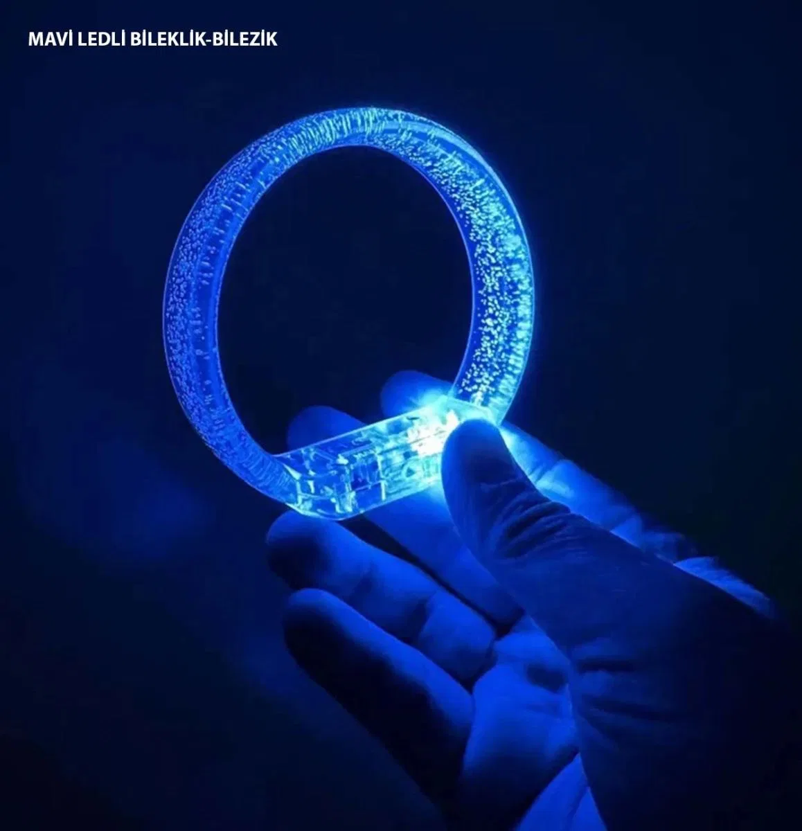Mavi Led Işıklı Baskı Yapılabilen Pilli Bileklik Bilezik 1, 5 Cm Genişlik