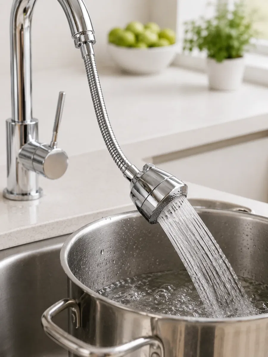 Ayarlanabilir Musluk Başlığı Esnek Spiral Hortumlu Lavabo Uzatma Aparatı görsel 5