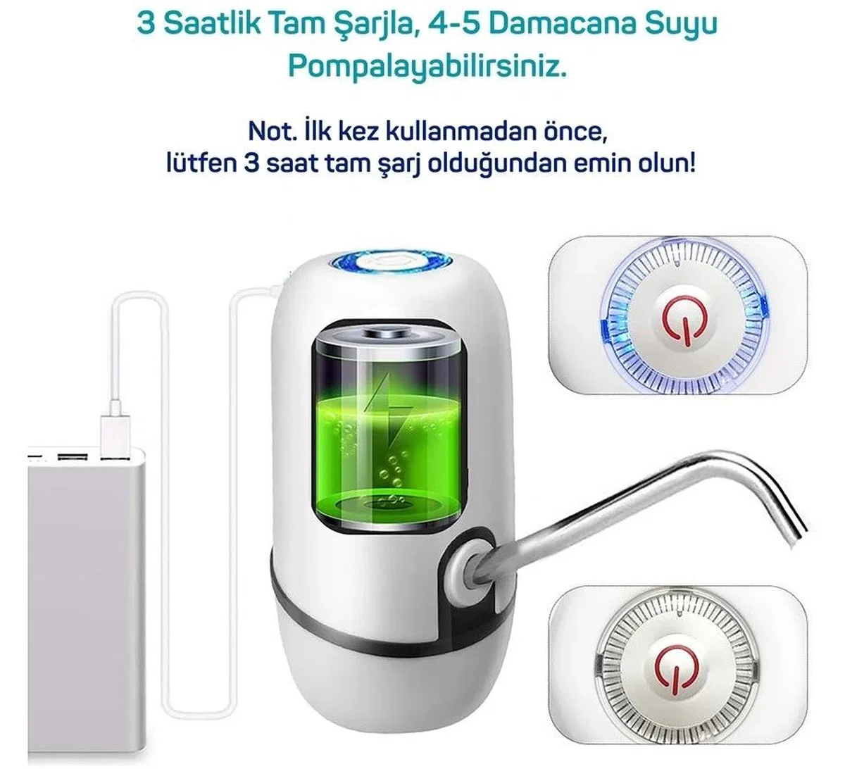 Yeni Nesil Dokunmatik Damacana Su Pompası Şarjlı 1200 Mah görsel 4