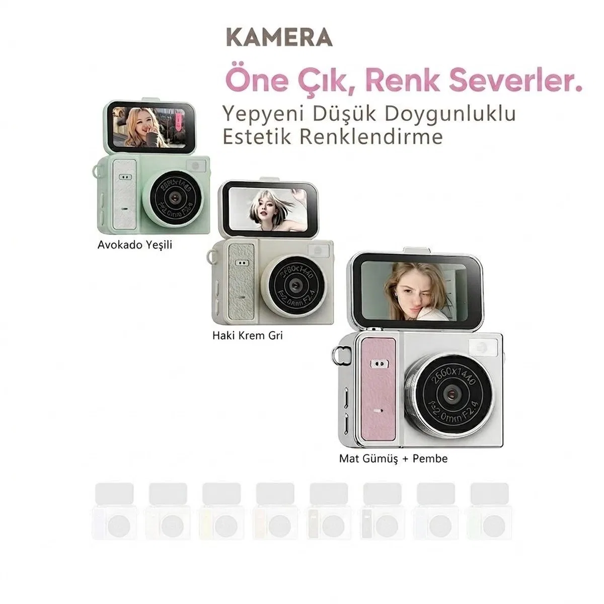 2k Mini Dijital Retro Video Kamera Flaşlı Dijital Vlog Mini Fotoğraf Makinesi Türkçe Menü Yeşil görsel 5