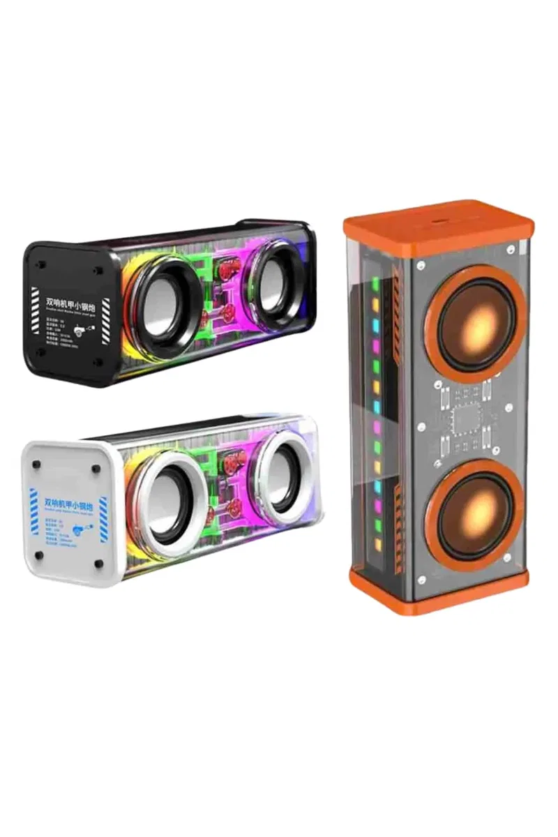 Bluetooth Hoparlör Şeffaf Mecha RGB Işıklı Çift Hoparlör 5. 0 Bluetooth görsel 4