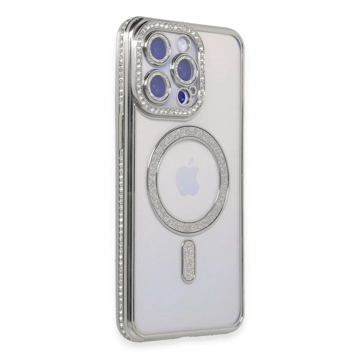 Apple İphone 15 Pro Kılıf Joke Simli Magneticsafe Kılıf - Gümüş