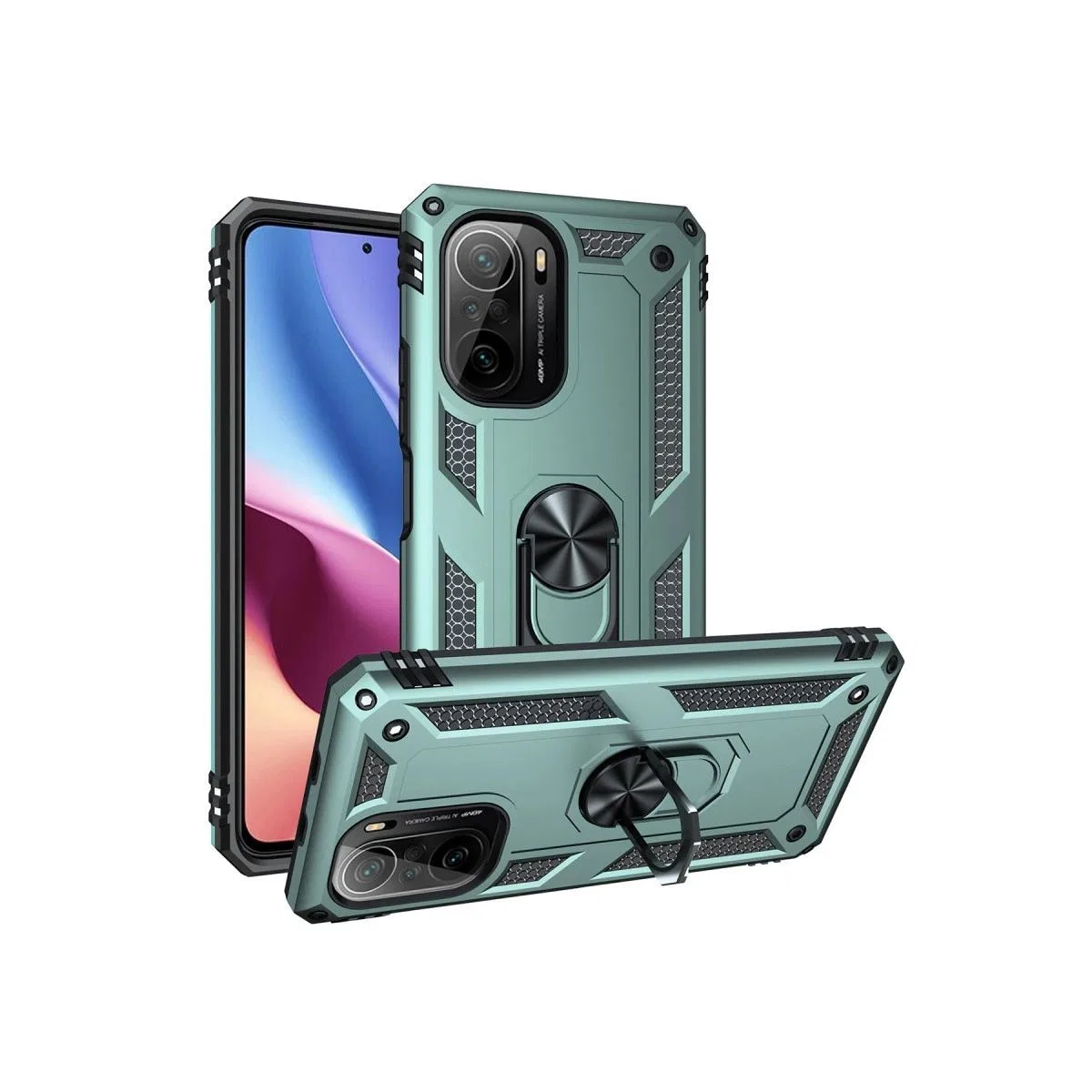 Xiaomi Poco F3 Kılıf Sofya Yüzüklü Silikon Kapak - Yeşil görsel 2