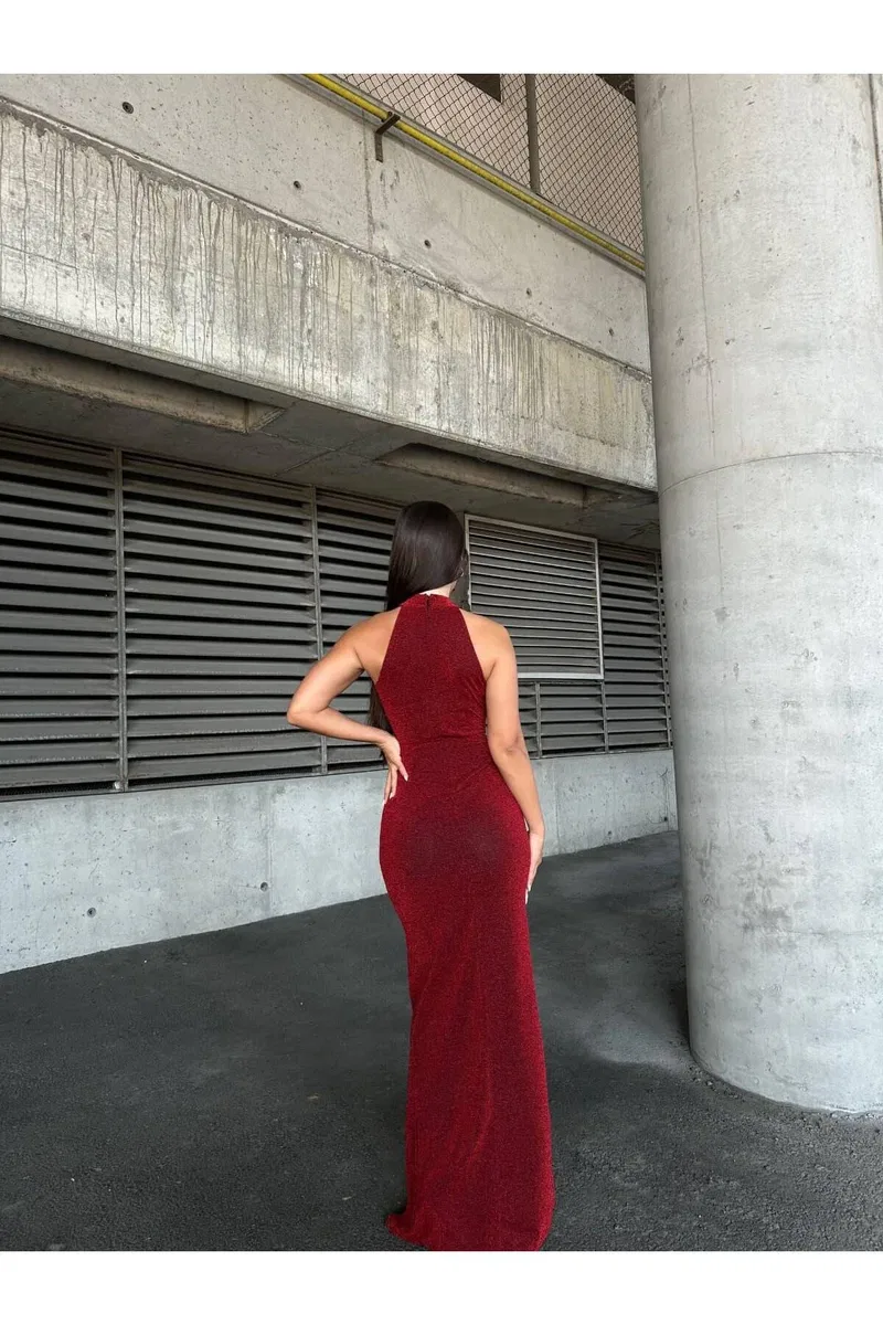 Kadın Modern Tasarım Dik Yaka Kolsuz Fitted Elbise görsel 3