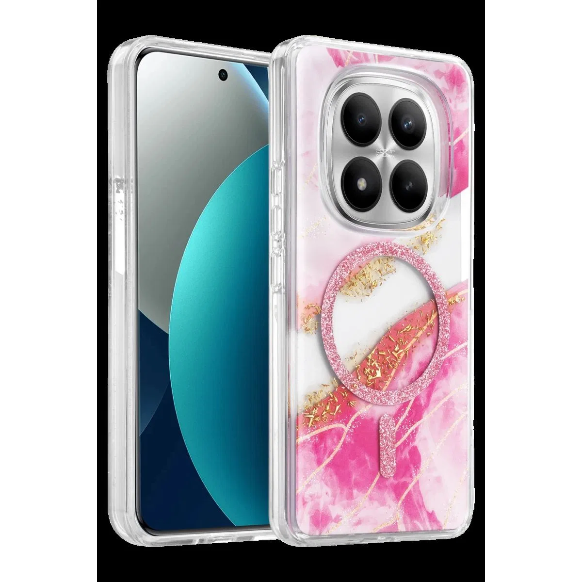 Onegif Xiaomi Redmi Note 15 Pro 5g Lotus Simli Magsafe Kapak - Pembe