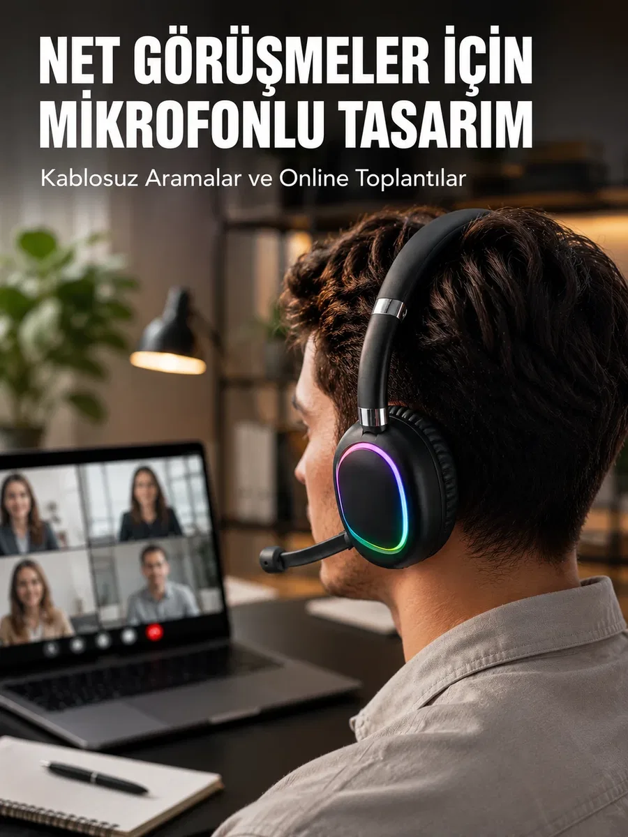 Kablosuz Bluetooth 5. 0 Kulaklık RGB Işıklı Tasarım