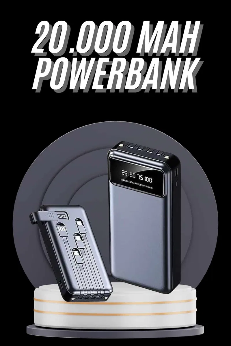 Hızlı Şarj Özellikli 20. 000 Mah Dijital Göstergeli USB Girişli Android ve İOS Uyumlu Powerbank