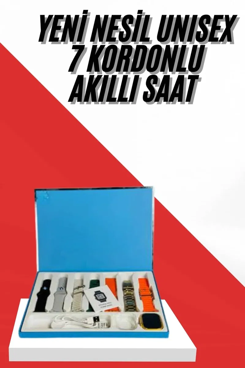 7 Kordonlu Uni Akıllı Saat Çoklu Kordon Seçeneği Amoled Ekran