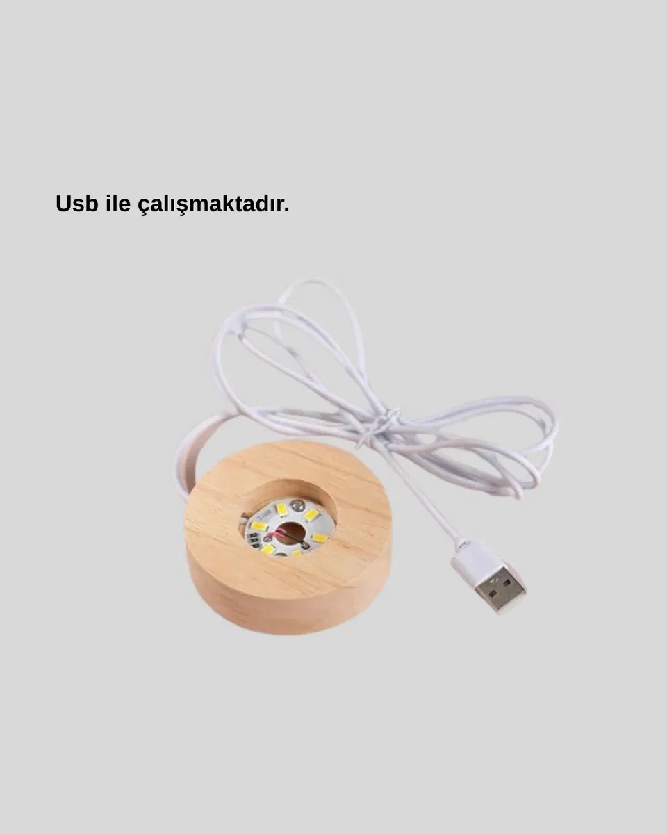 USB Bağlantılı Işıklı Kristal Küre Modern Ahşap Tabanlı Dekor görsel 2