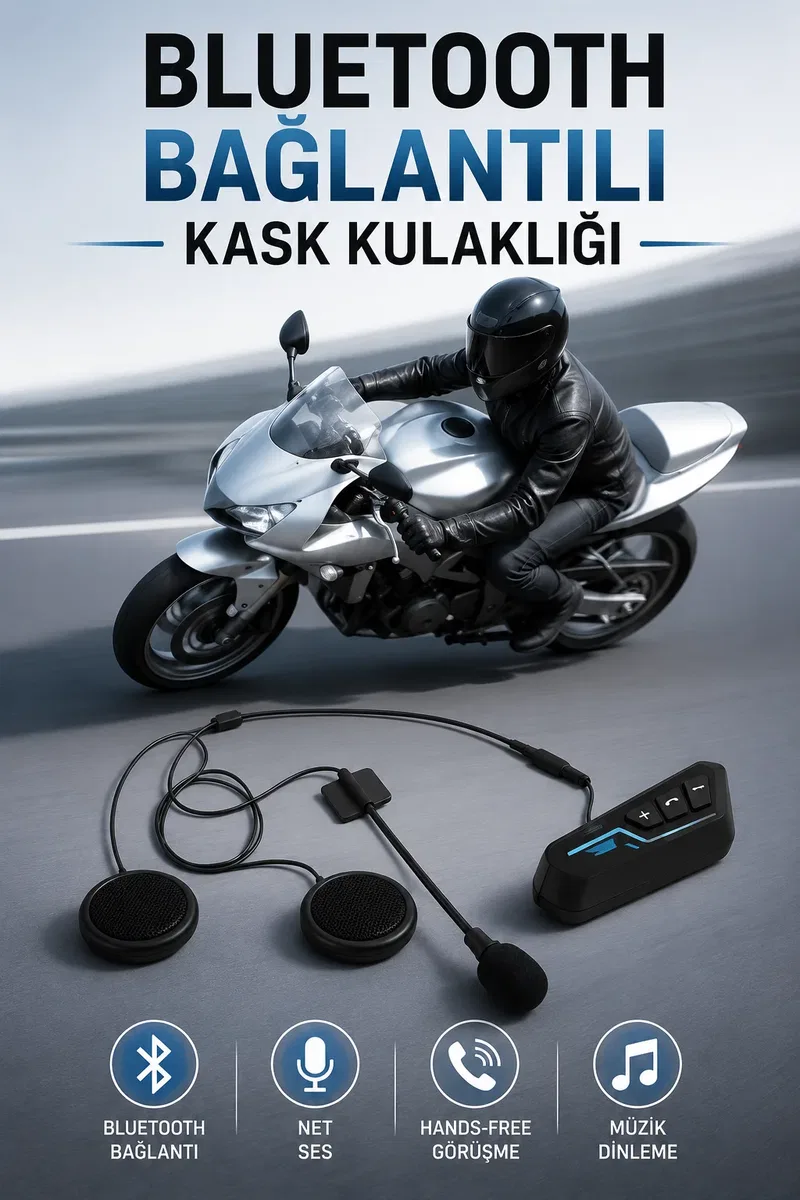 Kask Kulaklığı Motosiklet Intercom Interkom Dinleme Konuşma Özellikli Su Geçirmez