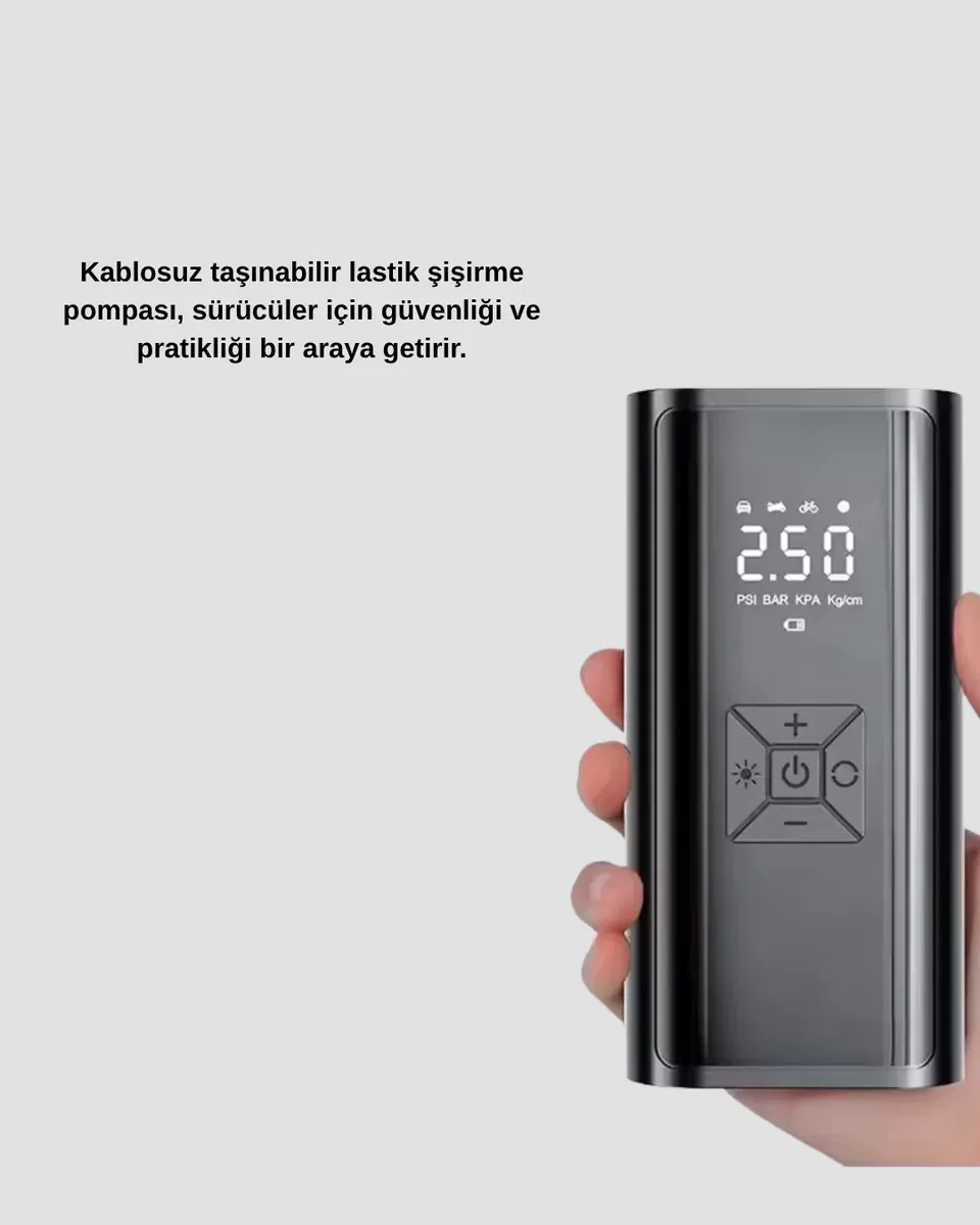 Taşınabilir 80W Kablosuz Lastik Şişirme Pompası Dijital Ekranlı görsel 5