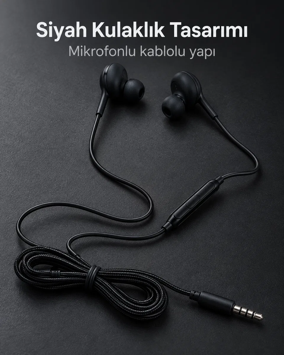 Silikon Uçlu Mikrofonlu Siyah Kablolu Kulak İçi Kulaklık