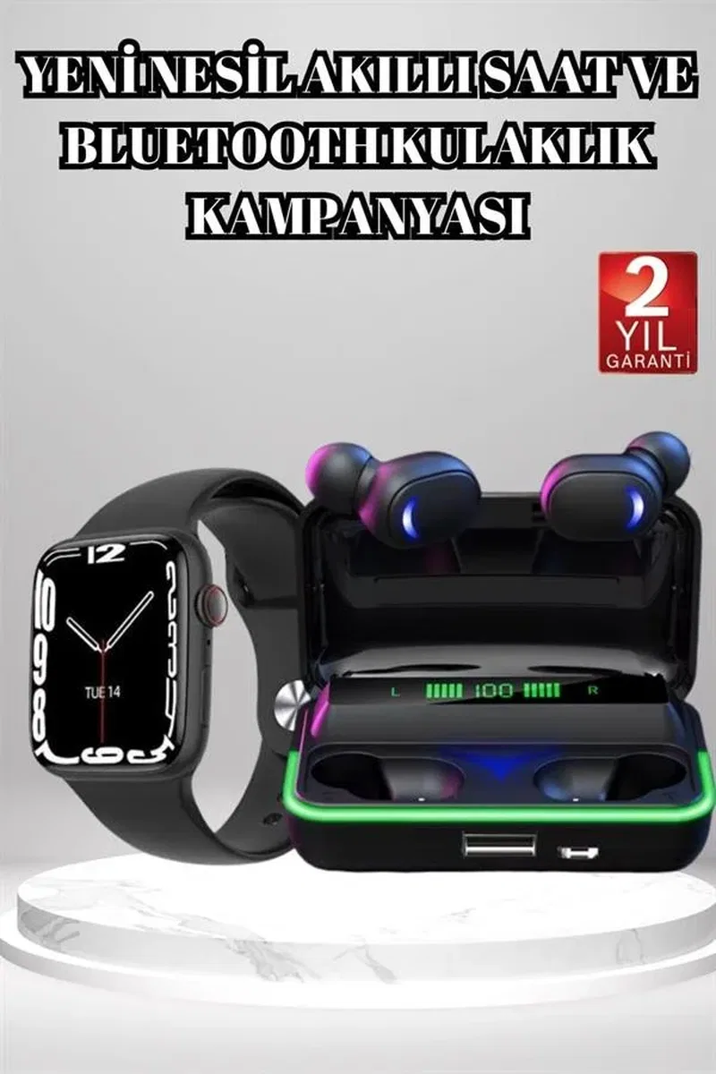 Ucuz ve Kaliteli Kulaklıklı Saat Seti Bluetooth Bağlantılı Akıllı Saat ve Kulaklık görsel 2