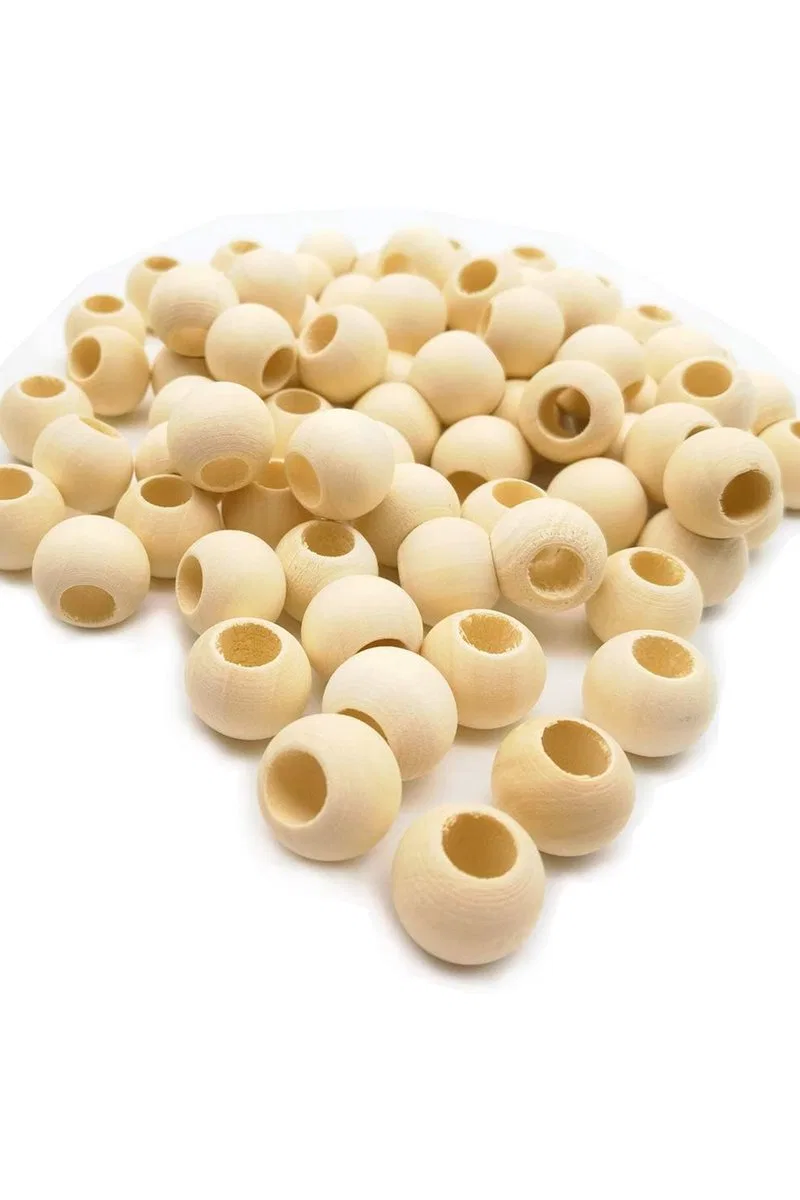 100 Gr (100 Adet) Ahşap Boncuk 15 mm çap x 10 mm Delik Doğal Yuvarlak Ahşap Makrome El İşi Çanta görsel 4