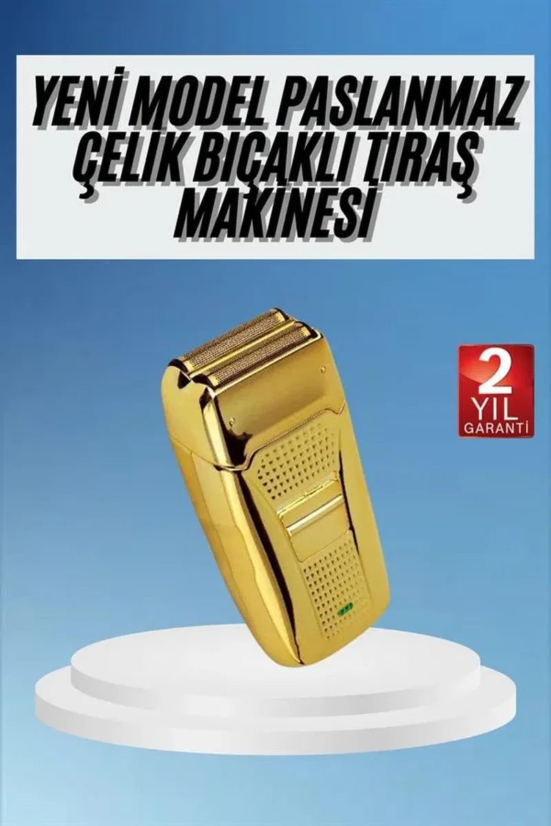 Sakal Kesme Tıraş Makinesi Paslanmaz Çelik Gold Şarjlı görsel 2