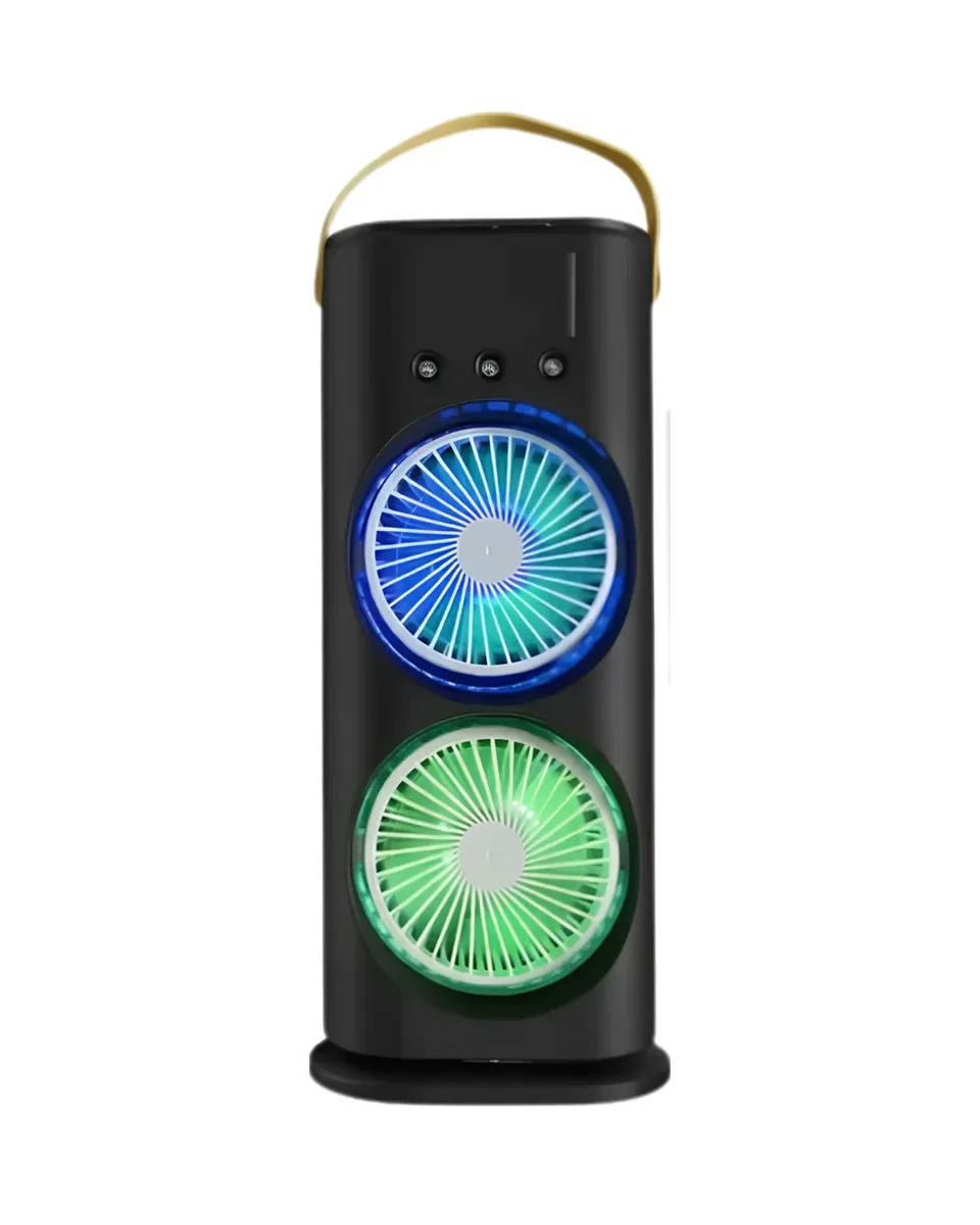 Çift Başlıklı Taşınabilir Fan RGB Işıklı Sprey Nemlendiricili Masaüstü Serinletici Fan görsel 3