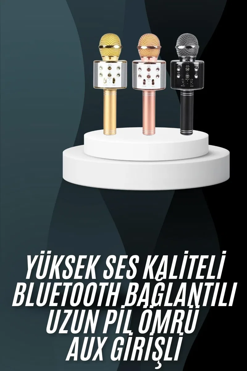 Karaoke Mikrofon Bluetooth Bağlantılı Aux Girişli Uzun Pil Ömrü Yüksek Ses Kaliteli görsel 2