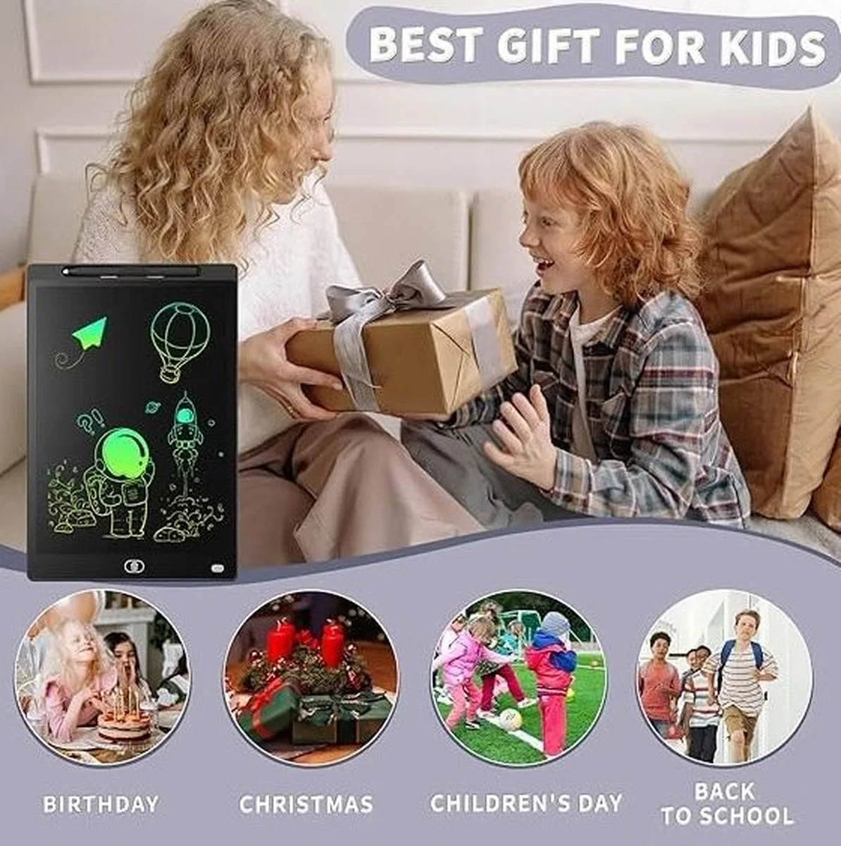 20 Inc Renkli Lcd Grafik Dijital Kalemli Çizim Tableti Yazı Tahta Not Yazma Eğitim Tableti Siyah görsel 4